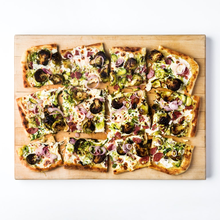Sheet-Pan Pizza with Brussels Sprouts and Salami